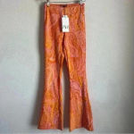 ZARA Orange Pink Paisley Retro Hippie Flare Elastic Waist Pants Size S-NWT Photo 1