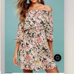 Lulus  Hello Darling Blush Pink Floral Print‎ Off  the Shoulder Dress LARGE Photo 2