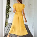 PRETTYGARDEN  Women’s Wrap Maxi Dress Boho V Neck Short Sleeve Ruffle Hem LG EUC Photo 2