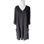 Eileen Fisher  - Black V-Neck Relaxed Midi Pocket Dress Sz L Photo 2