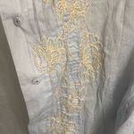 Tahari ✨ Blue & Yellow Embroidered Short Sleeve Button Down Sz Large Blouse✨ Photo 5