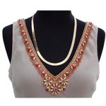 Cache  Beige Plunging Double V Neck Silk Bead Embellished Top Lined $128 NWT New Photo 3