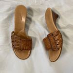 Tan Brown Braided Open Toe 90s Euro Leather Block Wedge Heels Sandals 6.5 Photo 1