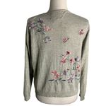 heirloom collectibles  Silk Cardigan Sweater M Grey Embroidered Floral Buttons Photo 3