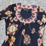Vtg INC Boho Indie Trendy Black And Multicolor Floral Round Neck Bell 3/4 Sleeve Photo 2