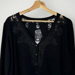 City Chic  Black‎ Lace Trim Crystal Button Cardigan Medium V-Neck Knit Sweater Photo 2