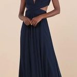 Lulus NWOT  Vivid Imagination Navy Blue Cutout Maxi Dress Bridesmaid Wedding Sz L Photo 0