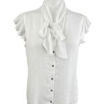 Tommy Hilfiger Women's White Flutter Sleeve Tie Neck Button Shirt Blouse Top S Photo 0
