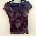 Axcess Blouse Shirt Top Women Medium Short Sleeve Nylon Mesh Gather Lined Purple Photo 0