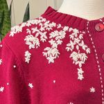 Vintage Nordic Embroidered Winter Cardigan Sweater L Red Size L Photo 6