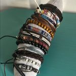Multicolor Wood Bead Woven Vegan Leather Charm Bohemian Bracelets 13 Piece Set Brown Photo 5