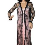 Boutique Sexy Long Black Lace Scalloped satin ribbon closing Robe size small Photo 0