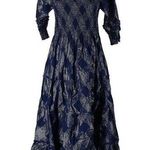 Hill House NWT  Nesli Nap Dress in Navy Glitter Check Smocked Midi S Photo 0