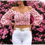 ZARA Pink Floral Off The Shoulder Ruched Bardot Top Size Medium Photo 0