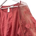 Lucky Brand Cold Shoulder Embroidered Long Sleeve Top Size Large NWT Photo 2