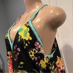 Floral sheer swim coverup Maxi Dress w/embroidery Trim size L high side slits Black Size L Photo 5