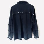 ZARA | Studded Denim Black Fringe Raw Hem Jacket Photo 6