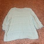 Chico's  Light Blue Knit Sweater 3 L Bell Sleeve Fringe V Neck‎ Casual Top Photo 5
