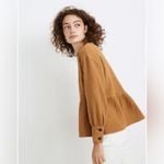 Madewell Lightspun Button-Back Peplum Top Compass Gold Gauze Blouse Cotton Sz S Photo 2