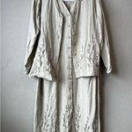 Studio Works Vintage Set Beige Dress Cardigan Lagenlook Embroidered Cottage Boho Beach Tan Photo 0