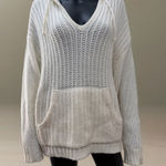 Aerie Wool Blend Chunky Knit Hoodie Sweater Women's M Cream V-Neck Cozy Photo 0