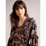 Ted Baker ππ Hendria Ruffled Crepe Mini Dress ~ Black Floral Print 4-6 US NWT Photo 3