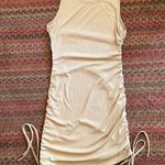 CREAM NUDE BASIC RIBBED RUCHED TIE BOTTOM TANK DRESS Photo 0