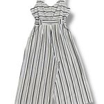 Elle Women’s Striped Jumpsuit L Navy White Belted Wide Leg Cropped Summer Outfit Photo 5