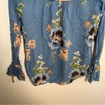 Loft Popover Blouse Light Blue Metallic Floral Photo 9