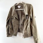 Loft Long Sleeve Button Up Cropped Utility Jacket Green Small Photo 3