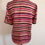 Carlisle 100% Silk Tunic Blouse Top pink black strips w/ shoulder buttons size 6 Photo 1