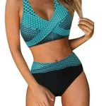 NWOT High Waisted Women's Halter Tie Back, Two Piece Tummy Control Swim Suit Size XL Photo 0