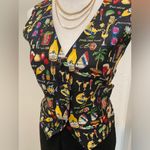 Nicole Miller VTG 90s Petite Black Multicolored Alize Graphic Silk Vest - M Photo 3