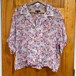 Rag and Bone  Floral Print Oversized Sheer Button Front Blouse Top Small Photo 0
