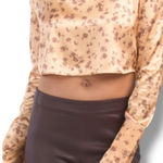 ZARA  satin gold floral crop top Photo 0