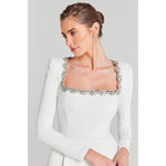 Nadine Merabi White Kimberly Embellished Rhinestone Long Sleeve Minidress US 8 Photo 4