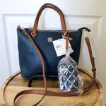 Anne Klein  Navy/Brown Alex Varsity Satchel Purse w/ID holder and Crossbody Strap Photo 6