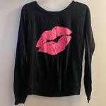 Victoria's Secret Victoria’s Secret Womens Sweatshirt S Small Black Hot Pink Lips Print Lipstick Photo 0