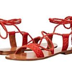 Frye Ruth Suede Leather Whipstich Gladiator Ankle Wrap Sandals Flats: Red Photo 0