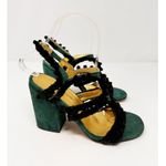 Rachel Comey Chenille Suede Green Black Pom Pom Block Heeled Cage Sandals US 6 Photo 1