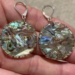 Vintage Abalone Round Disk Dangle Women’s Earrings Gold Tone Sz 2” Boho Western Blue Photo 8