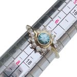 14K Yellow Gold Round Aquamarine and White Sapphire Ring Sz 6.75 Photo 7