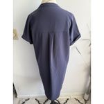 Theory Navy Shirt Dress Sz M Short Sleeve Pocket Button-Up Minimalist Lagenlook Photo 2