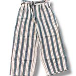 Frame Size 10 Striped Self Tie 100% Linen Wide Leg Cropped Pants Photo 1