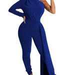 Dinyln - Blue Jumpsuit formal Sequin One Sleeve Party Clubwear - Size Small Photo 2