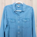 Lucky Brand Womens Chambray Button Down Shirt Size L Blue Denim Casual Western Photo 1