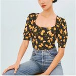 Reformation Cave Top Lemon Drop Smocked Puff Sleeve Size 4 Photo 0