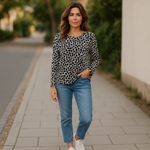 Chico's Chico’s Women’s Black Ivory Geo Print Long Sleeve Stretch Knit Top Size 3 XL 16 Photo 1