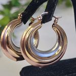 Tri Color Gold Chunky Hollow Hoop Earrings New Photo 3