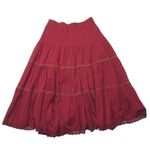 Anthropologie NWT Tiered Lace Maxi in Maroon Red Cotton Pull-on Skirt 1X Photo 2